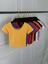 Cotton tight-fitting navel-cut short-sleeved's t-shirt slim high-waist cropped top